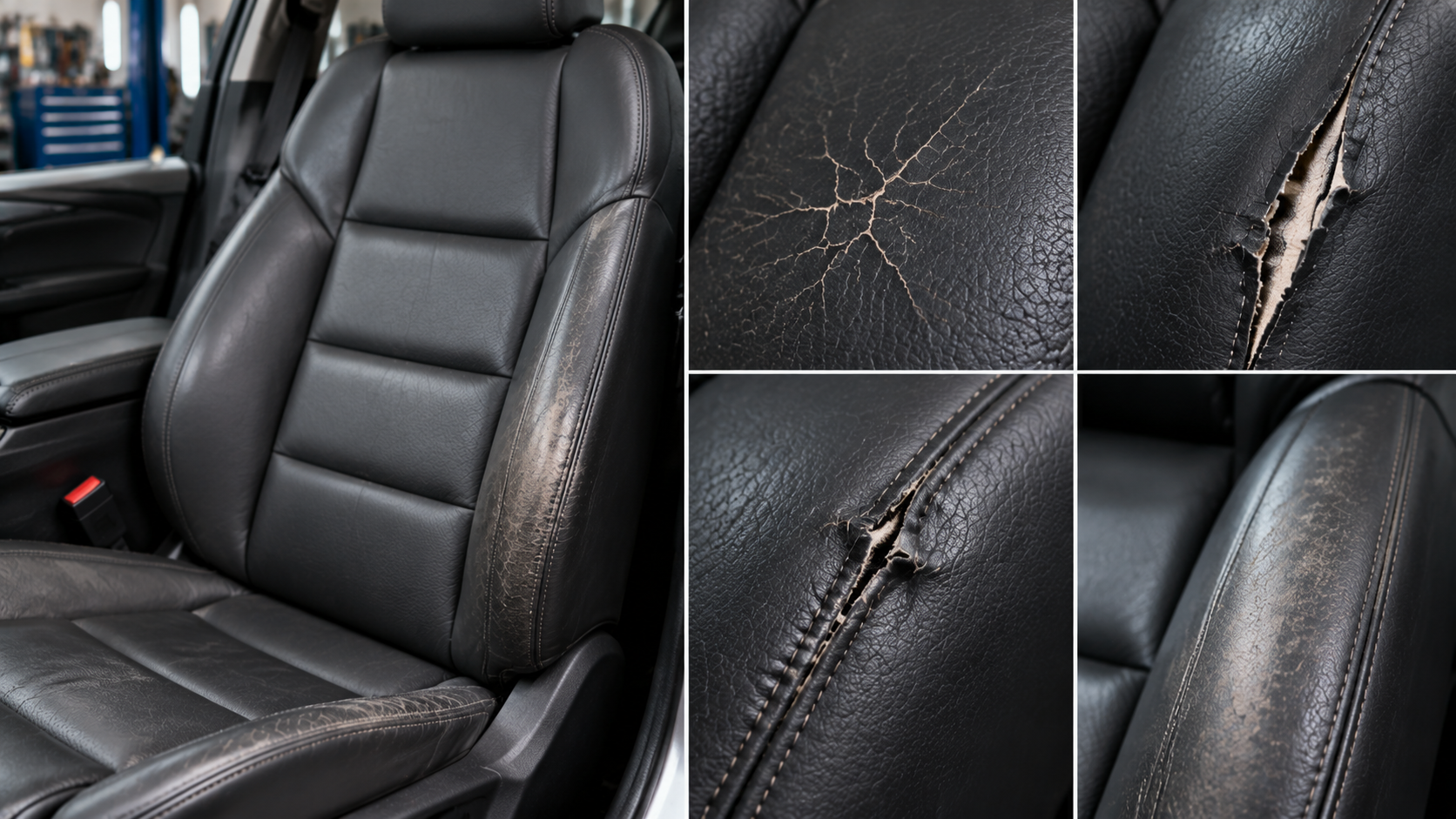 Different types of leather car seat damage requiring different repair methods