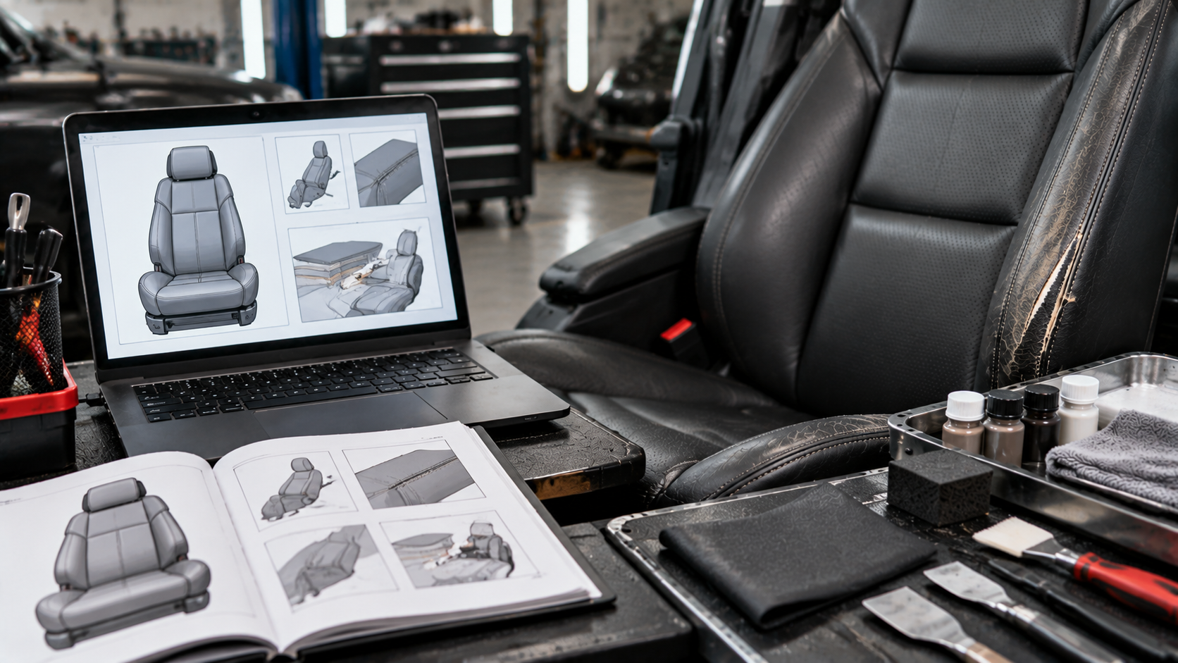 Workshop manual information for leather car seat repair planning