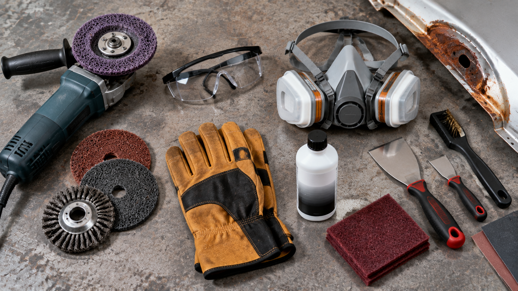 Essential safety equipment and tools for car rust remediation