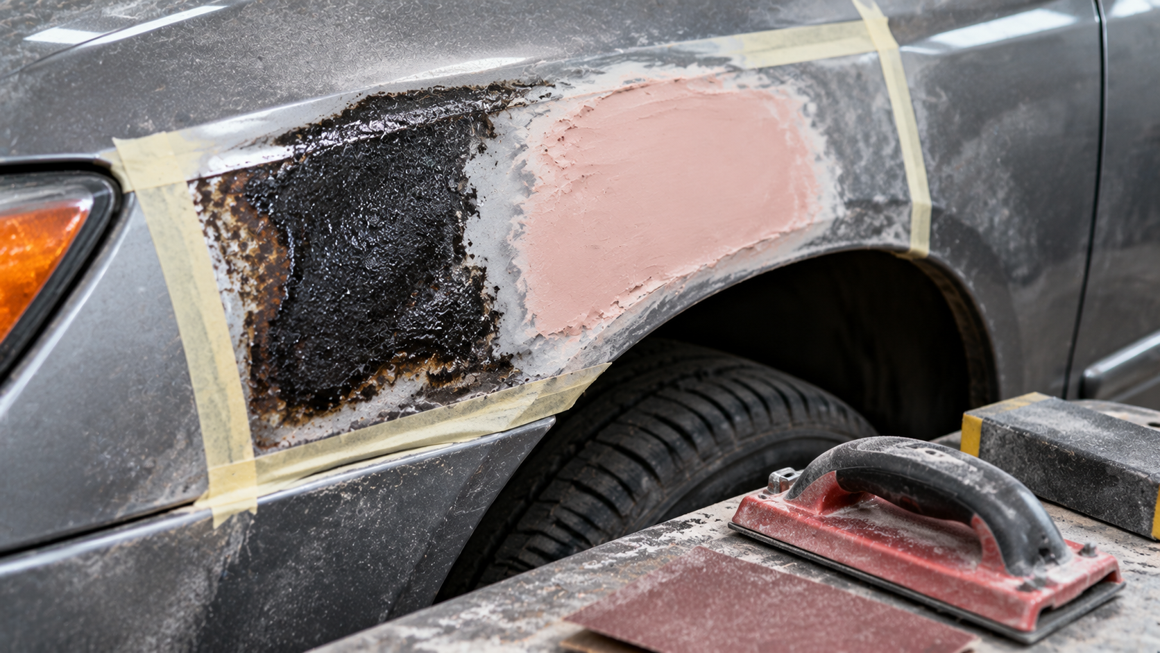 Locating frame support points for safe car rust grinding