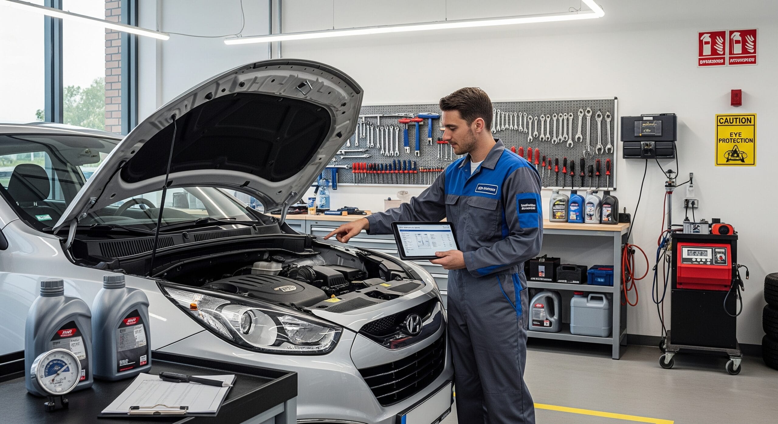 Professional Hyundai ix35 maintenance in modern garage