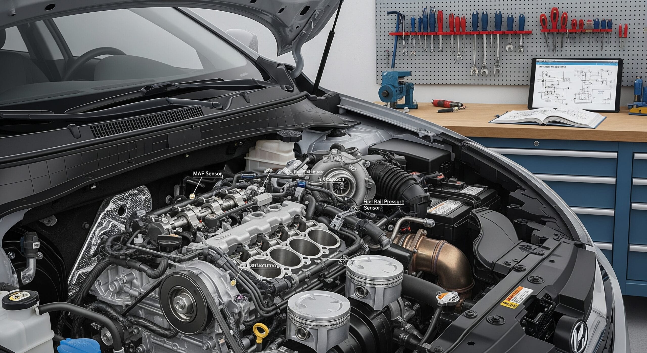 Detailed Hyundai ix35 engine components and wiring overview for maintenance