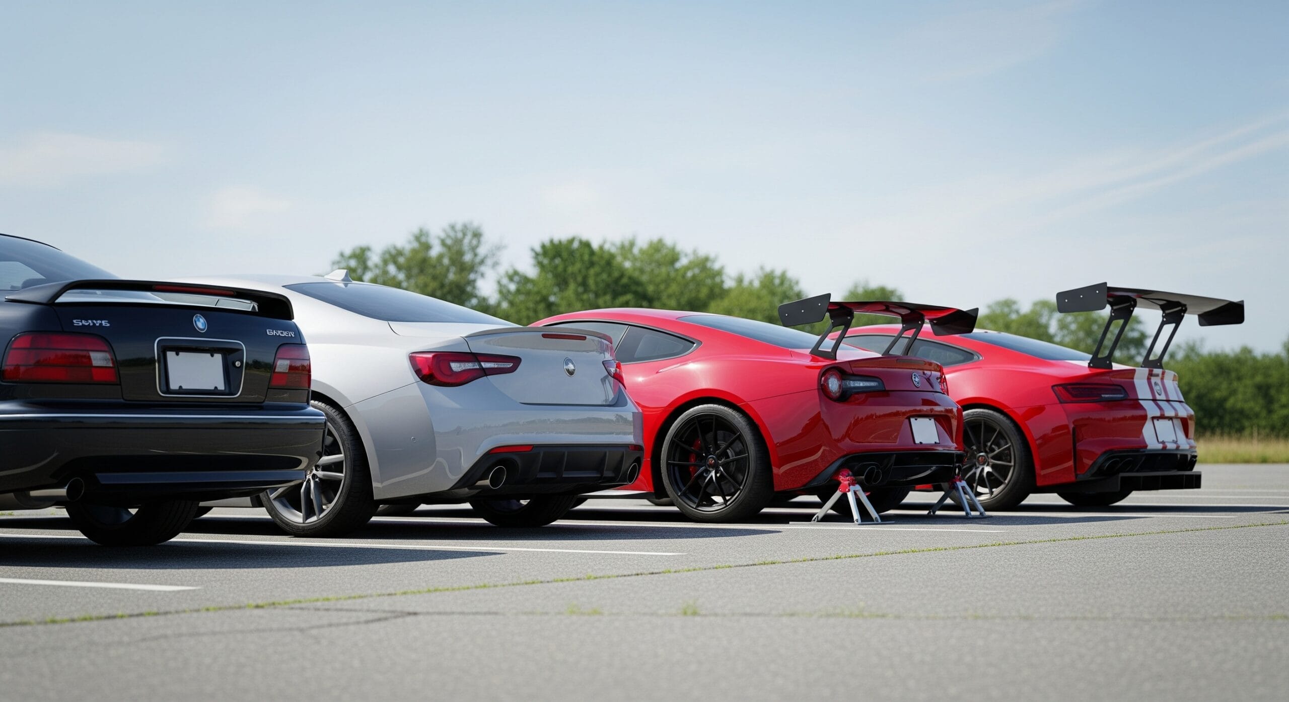 Different real spoilers: lip, rear, pedestal and wing