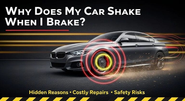 Driver gripping vibrating steering wheel while braking