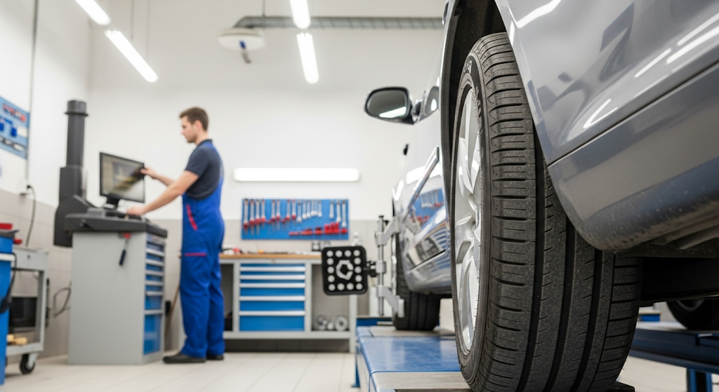 Car tire with uneven wear from misalignment