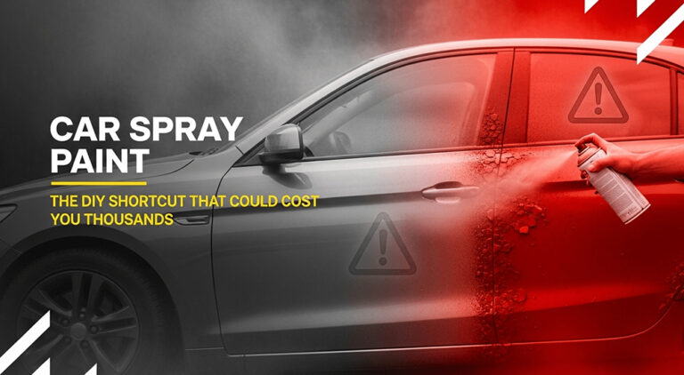 Car with uneven spray paint in garage