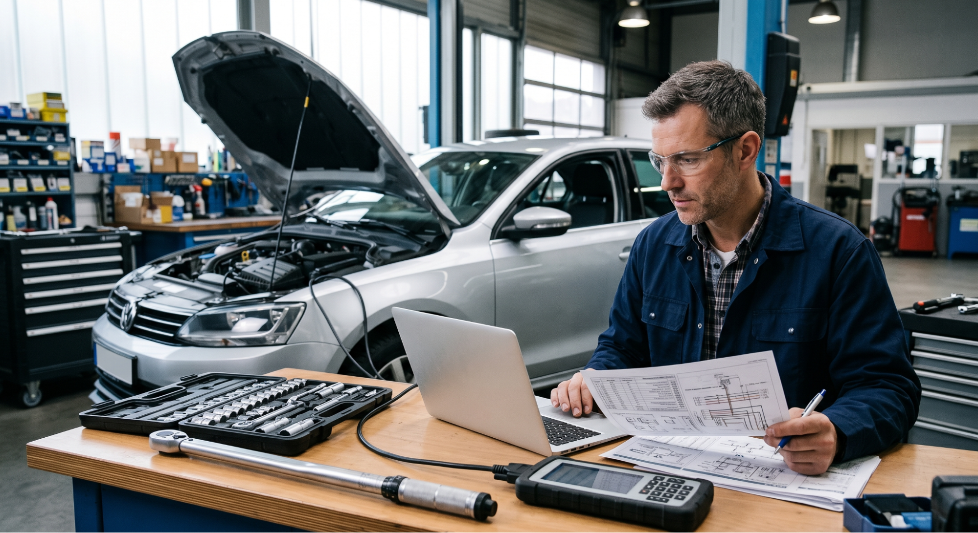 verifying OEM workshop manual with car diagnostics and tools
