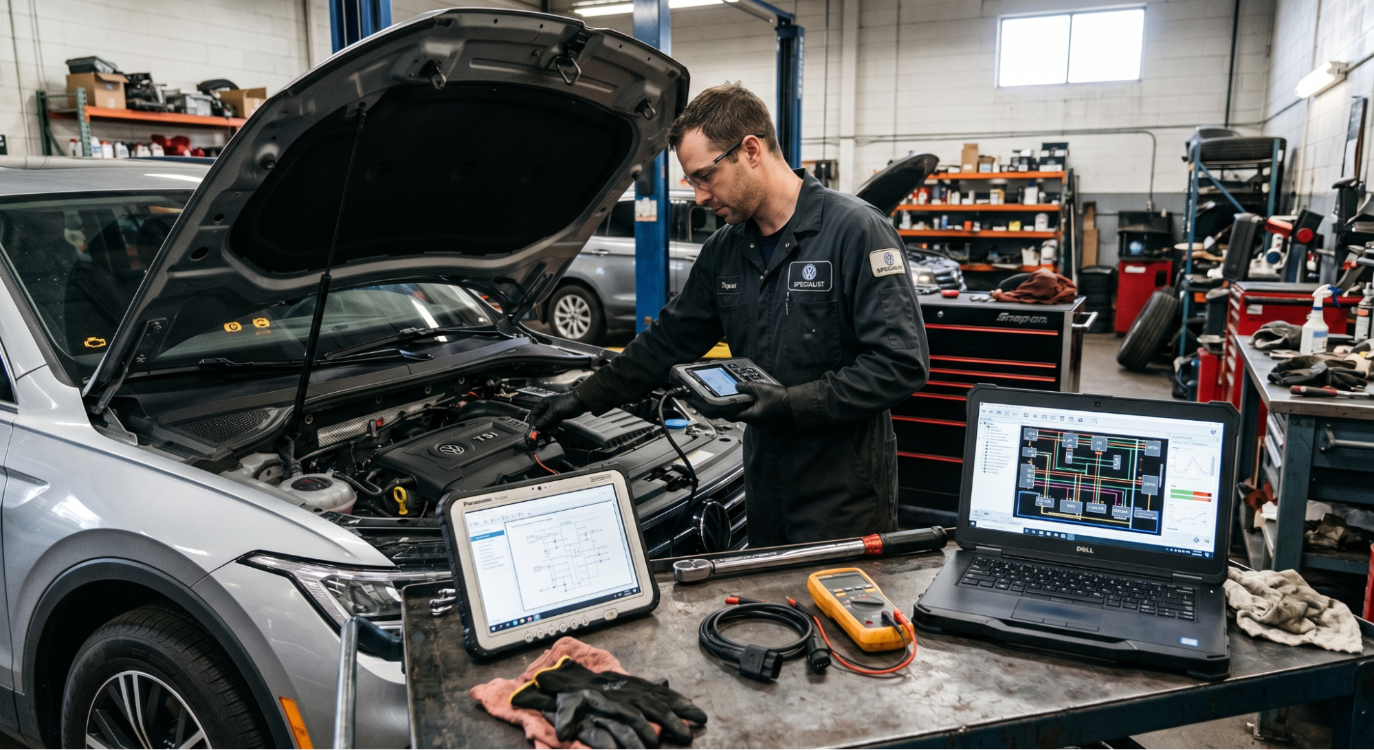 comparing pdf manuals and interactive car repair software in workshop