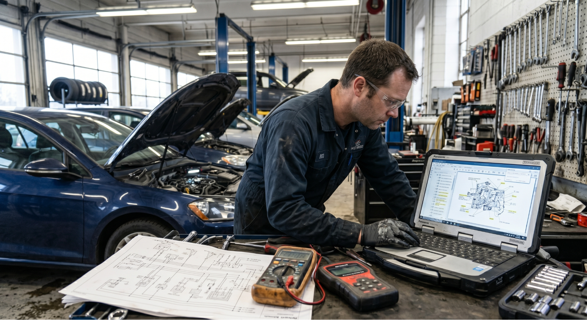 mechanic using laptop search in pdf manual