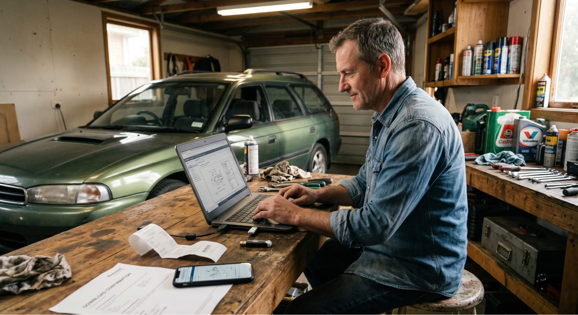 car owner reviewing digital factory repair manual
