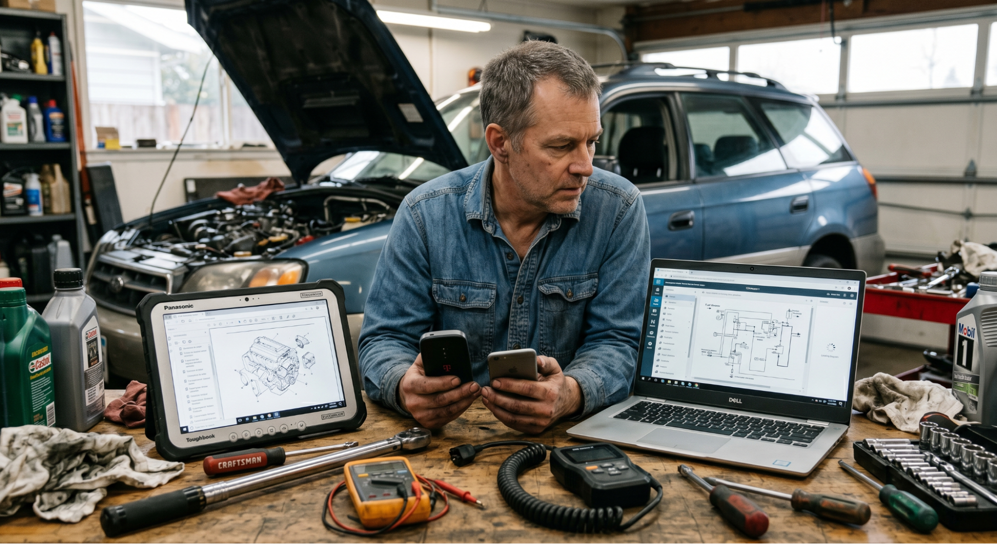 comparing offline pdf manual and online car repair subscription tool