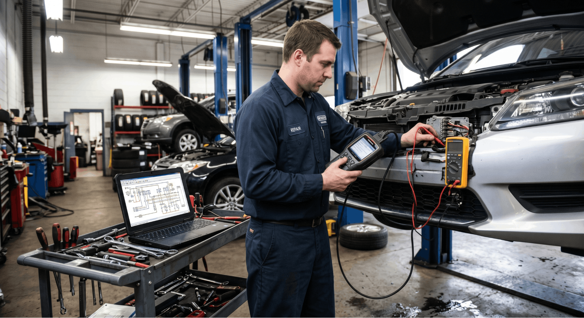 technician diagnosing transmission solenoid electrical fault