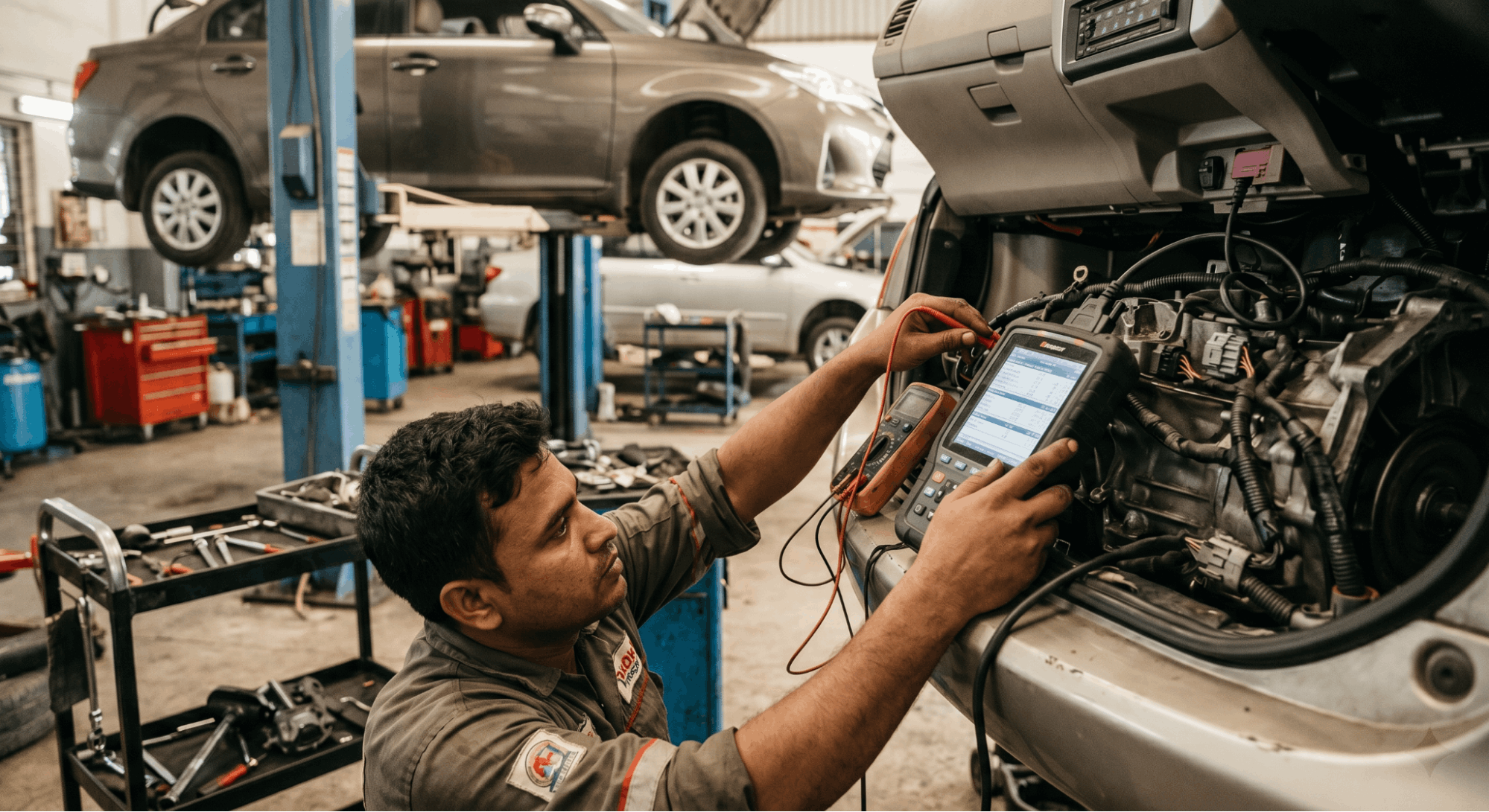 technician testing transmission control module output