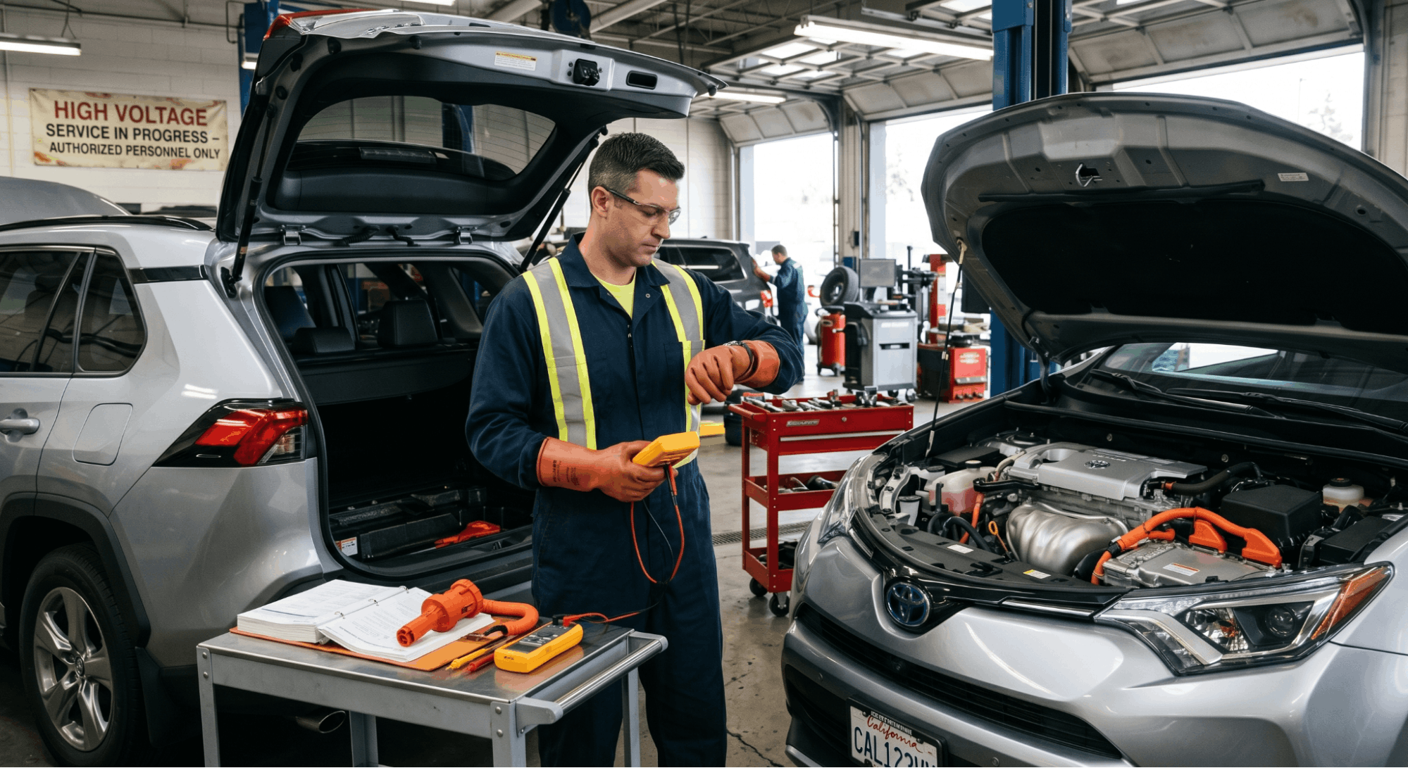 technician waiting for hybrid inverter capacitor discharge