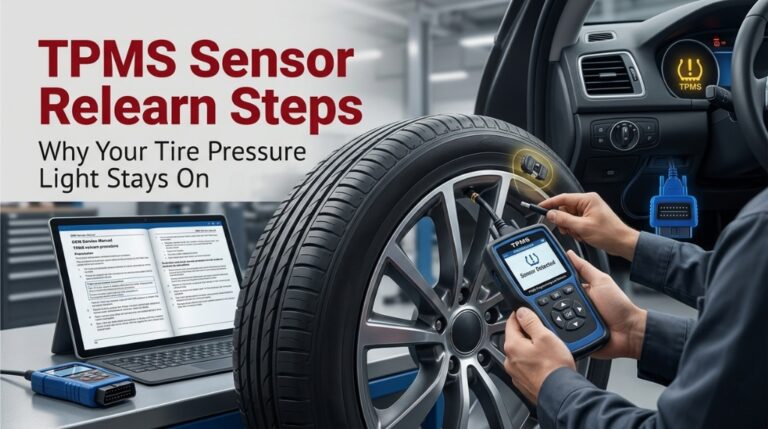 Technician performing TPMS sensor relearn procedure
