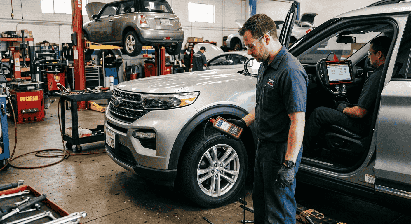 technician performing tpms sensor procedure