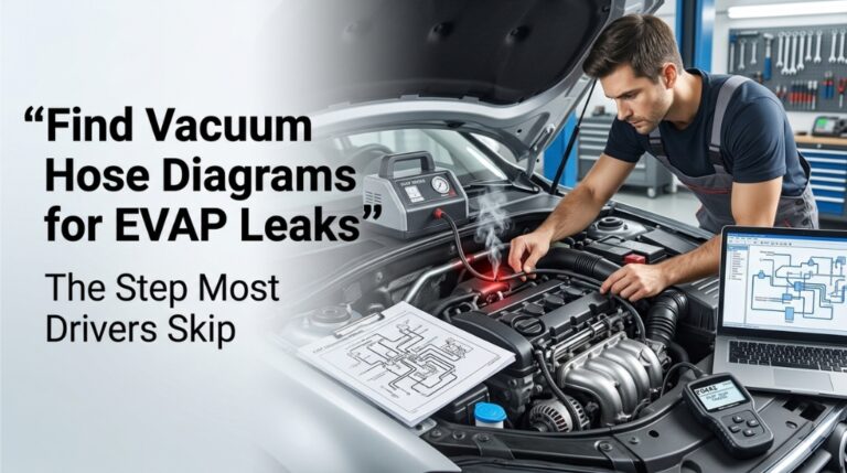 Technician tracing EVAP vacuum hose diagram leak