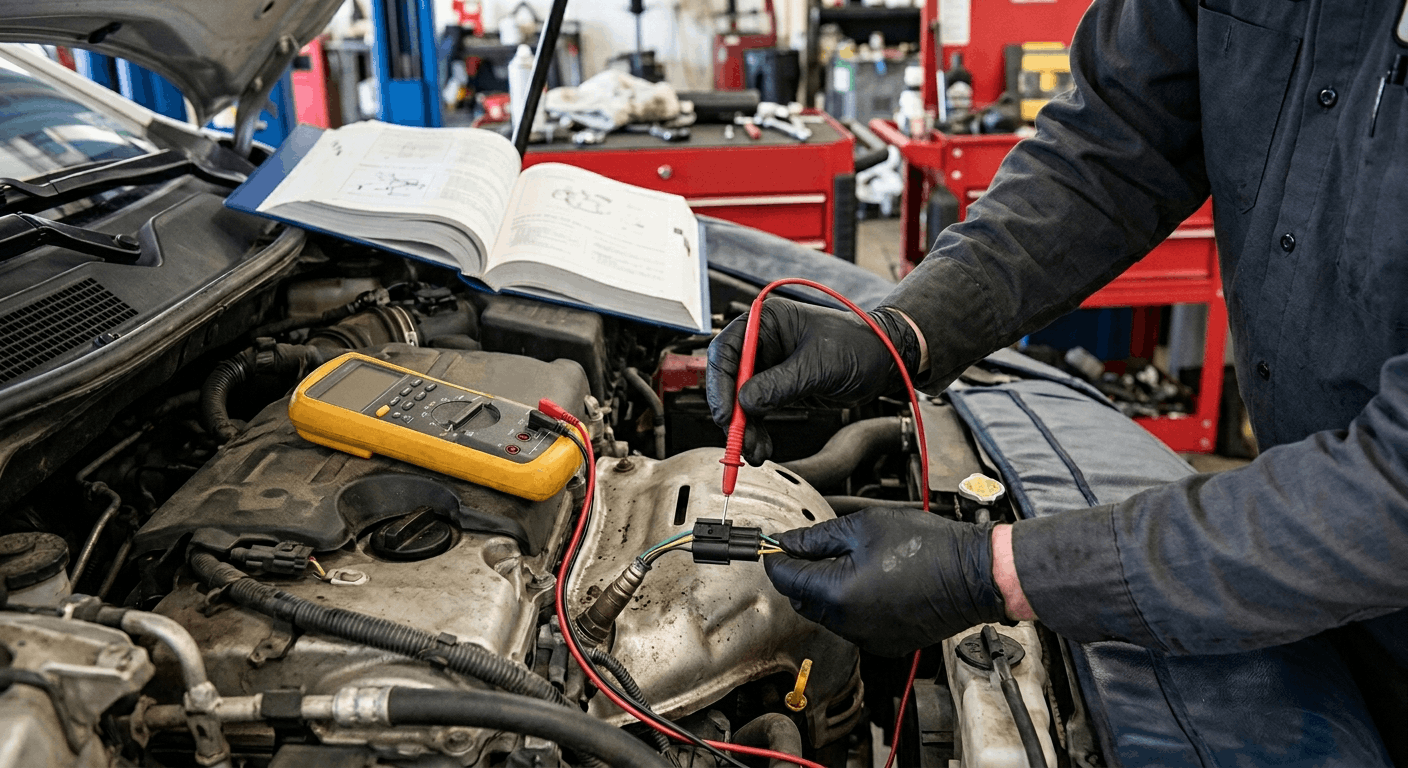 technician back probing sensor connector using multimeter correctly