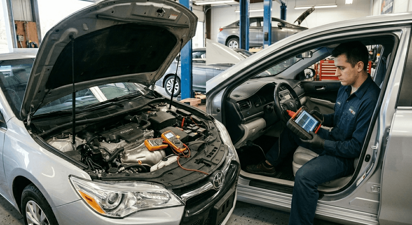 technician analyzing live engine data with obd scanner during diagnostics