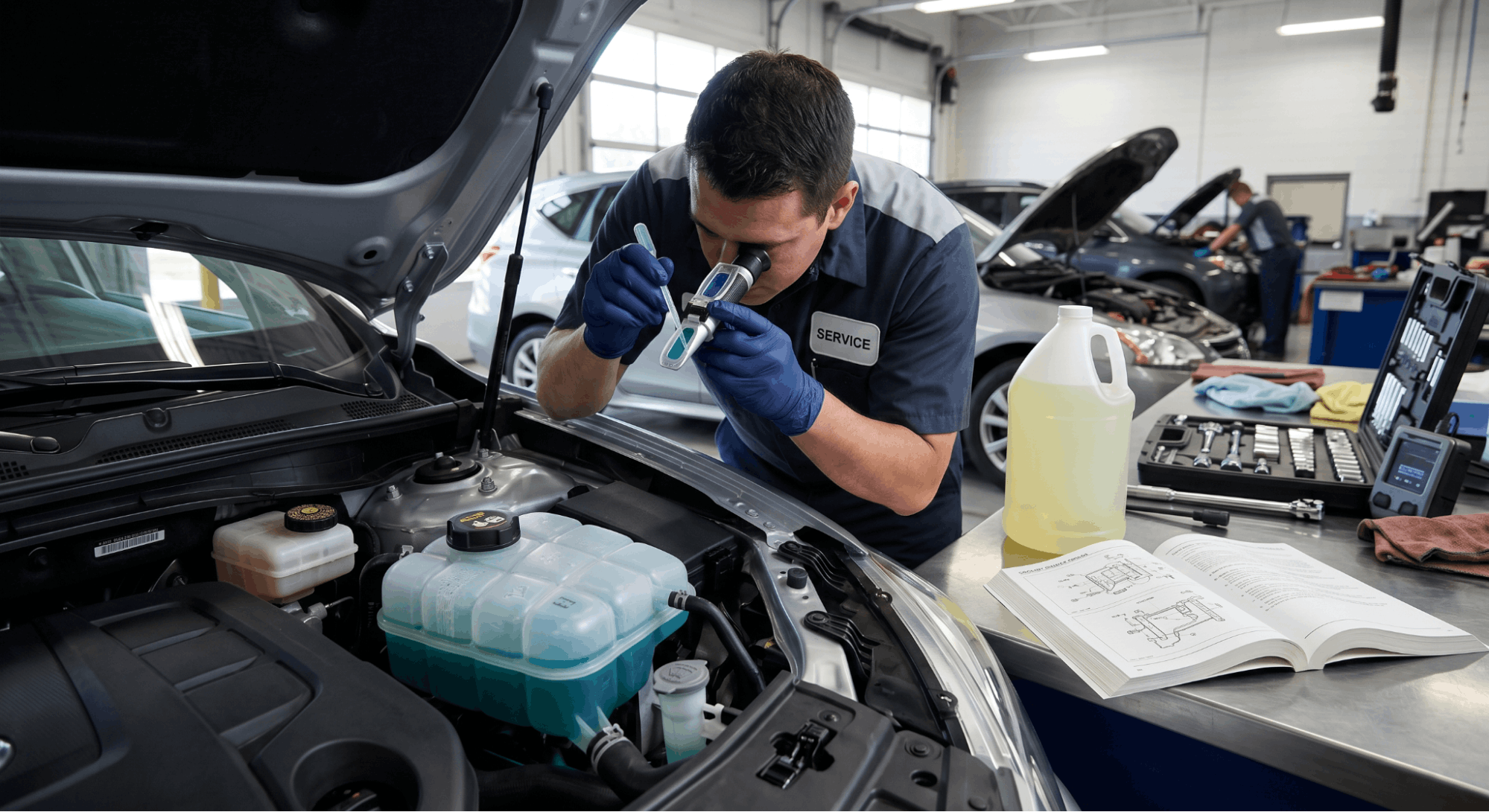 checking correct vehicle coolant specification with refractometer