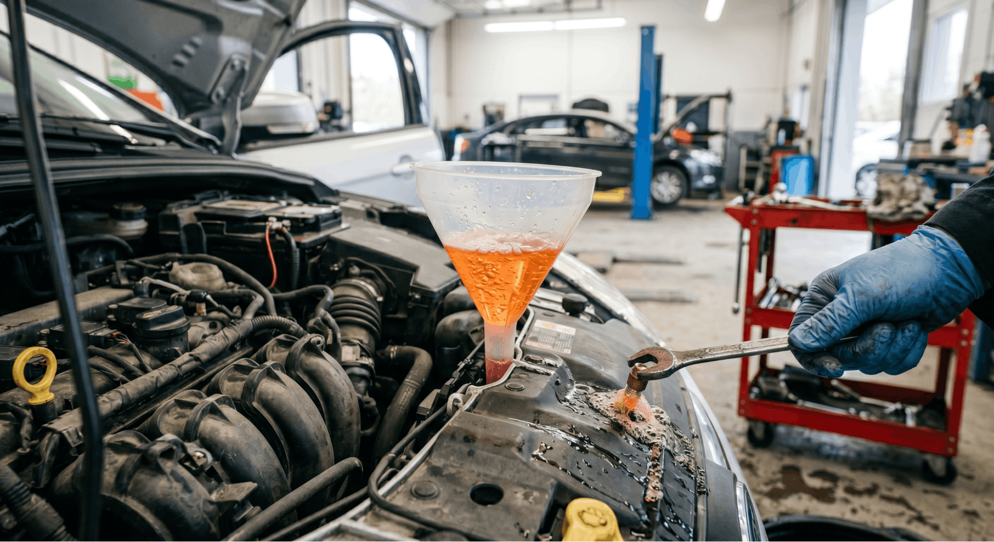 mechanic bleeding air from coolant system