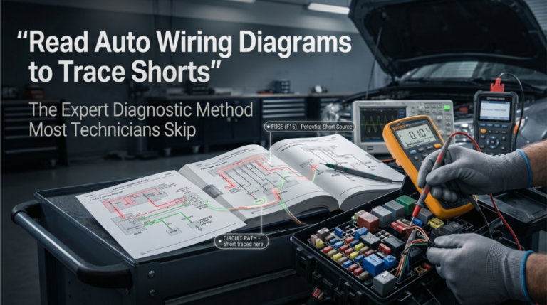 technician tracing electrical short using wiring diagram