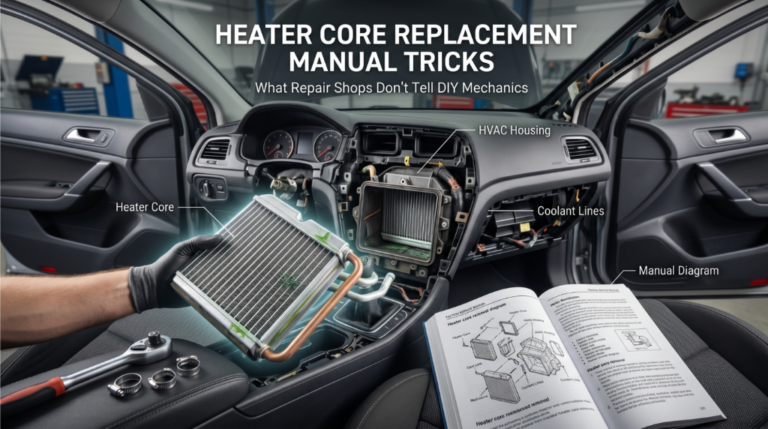 technician replacing heater core behind dashboard