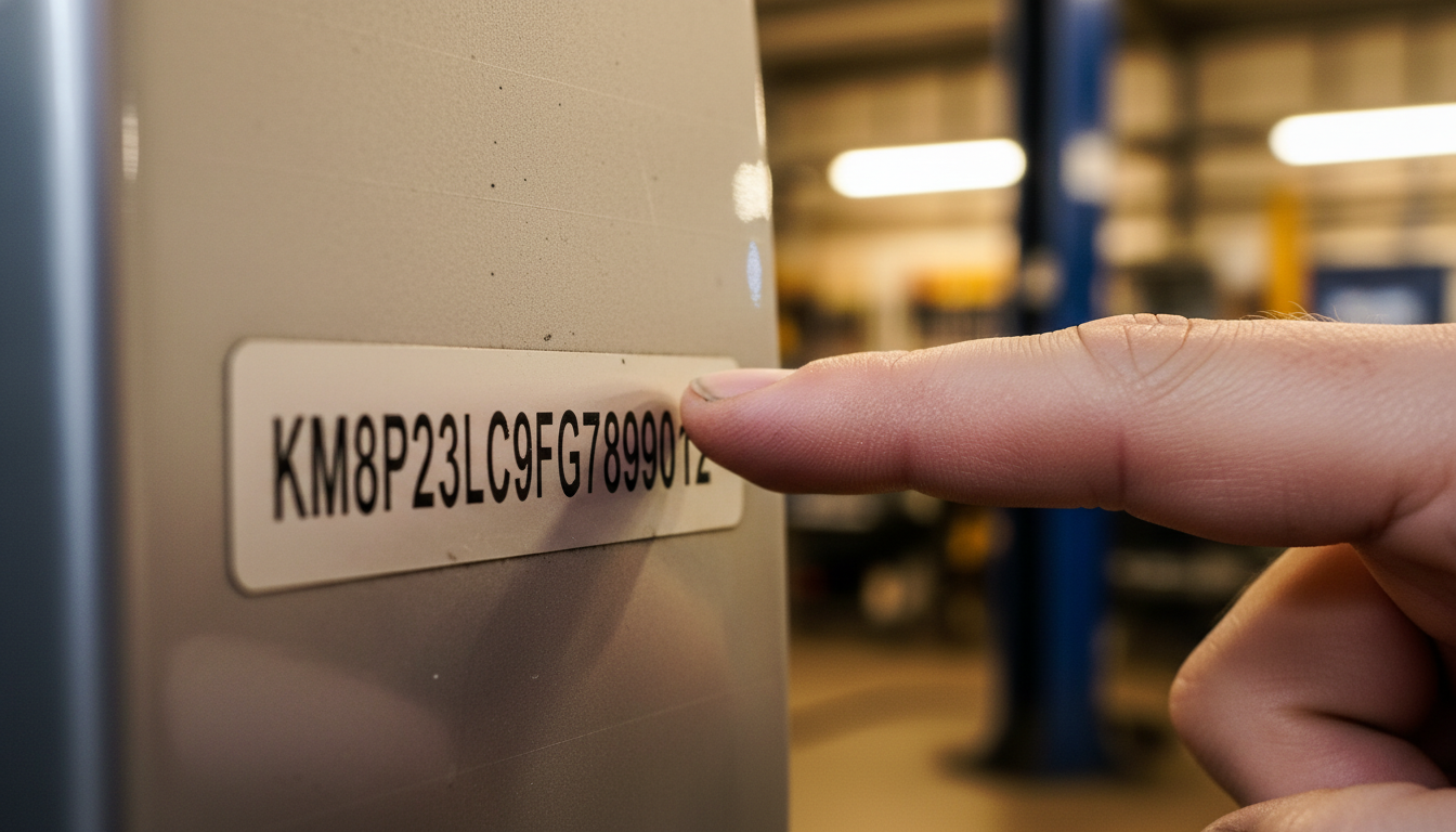 Close up of a Hyundai VIN sticker for manual verification