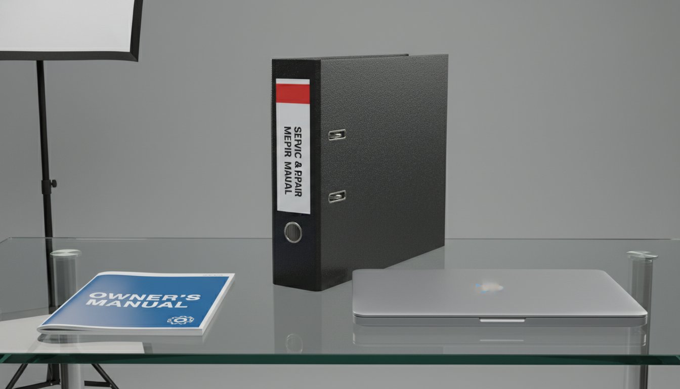 Two types of Hyundai manuals displayed side-by-side on a professional desk