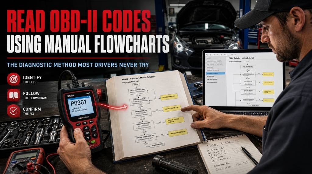 Using repair manual flowchart to diagnose OBD-II code
