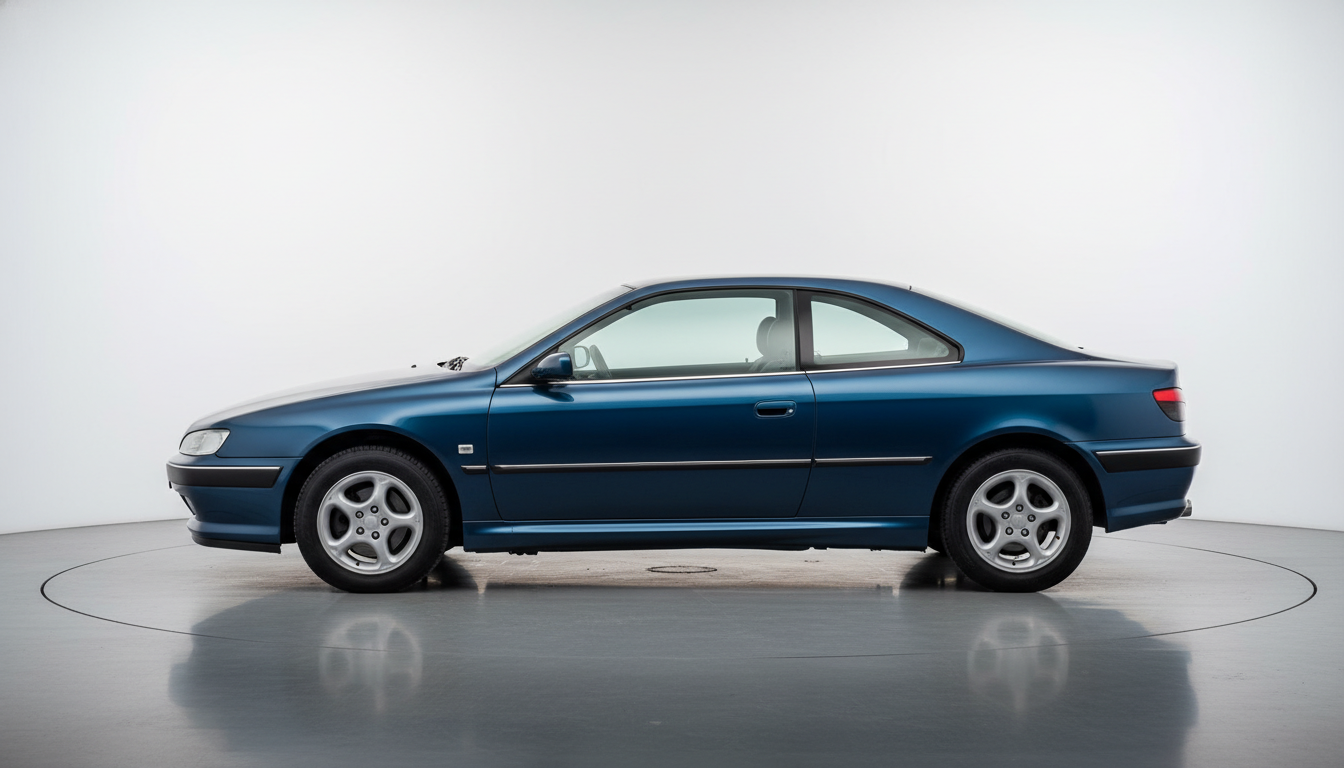A classic blue Peugeot 406 Coupe designed by Pininfarina.
