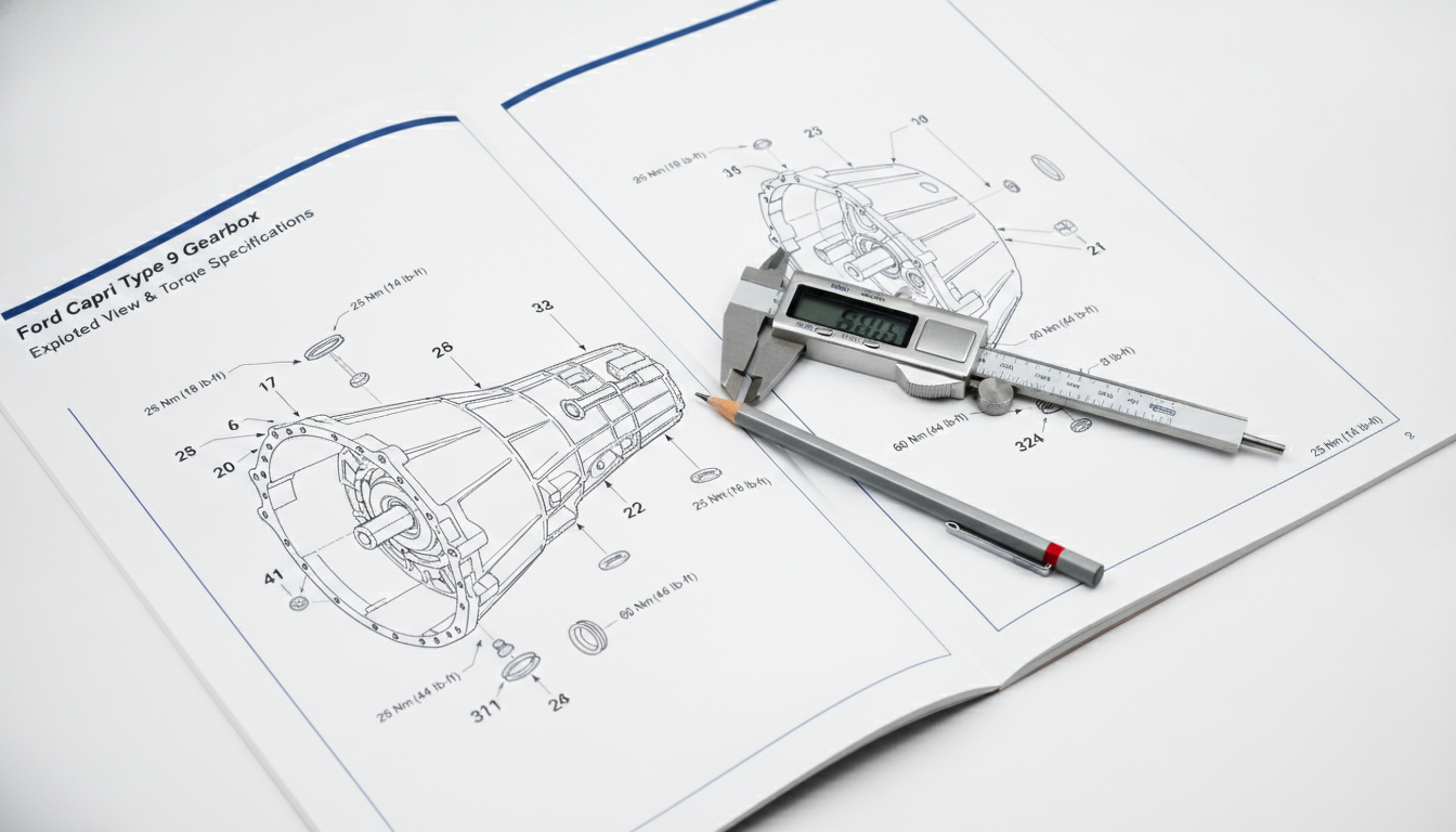 Ford Capri workshop manual page showing exploded view diagram and torque specifications
