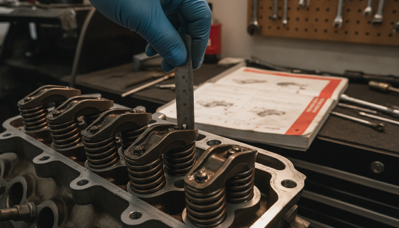 Mechanic performing engine service on a Ford Capri Pinto engine using workshop manual data