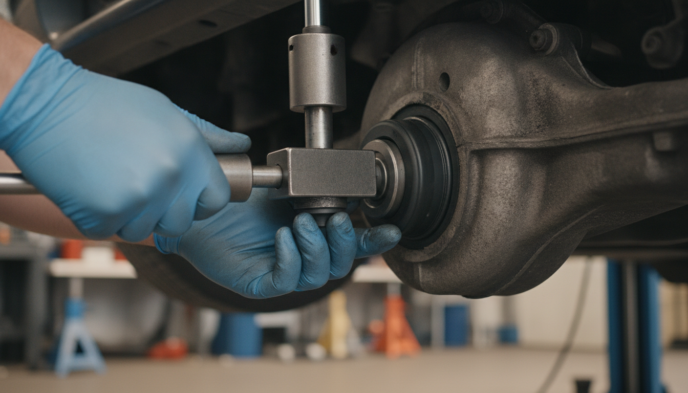 Professional repair of a Ford Falcon BA rear differential bush using specialized tools as described in the service manual
