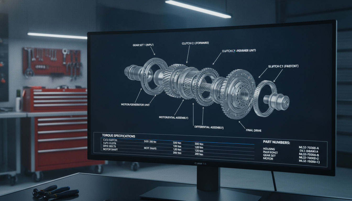 Ford Fusion Hybrid eCVT transmission exploded diagram service manual
