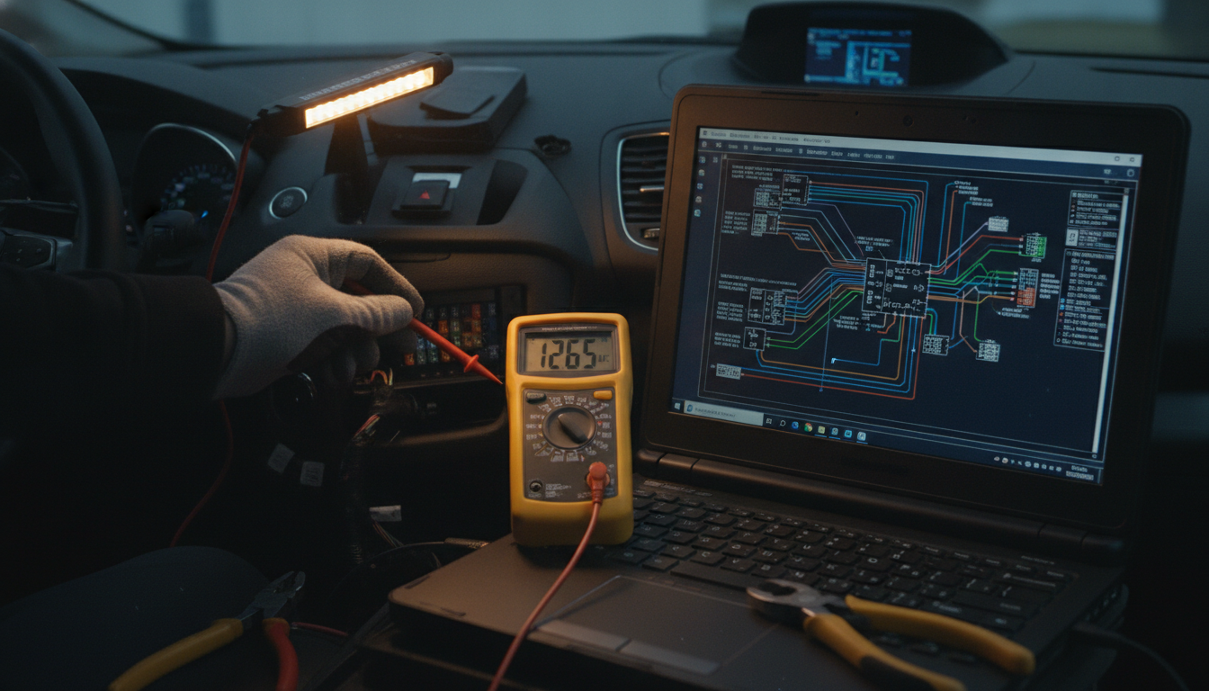Ford Galaxy fuse box wiring fault diagnosis with multimeter