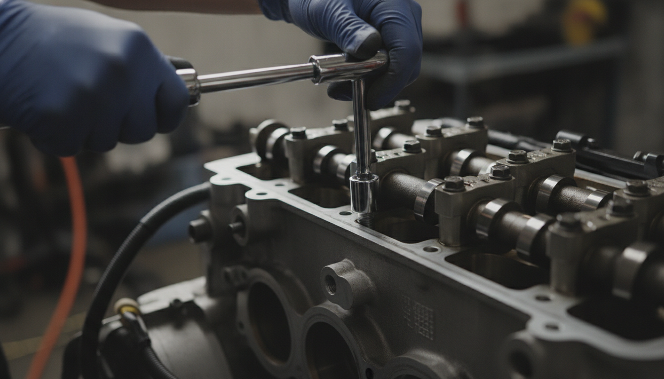 Mechanic repairing Ford Maverick V6 engine