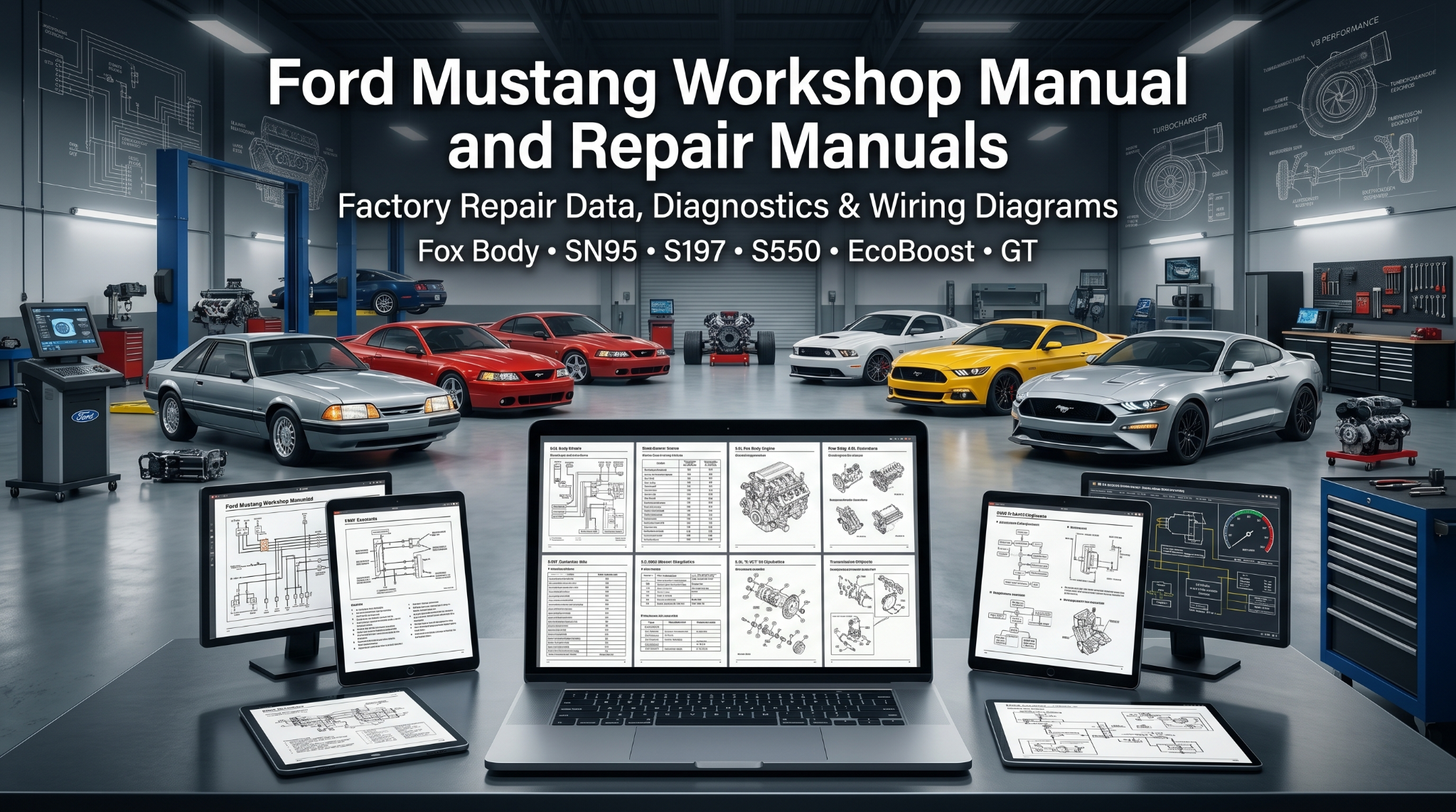 Ford Mustang manuals on digital screens