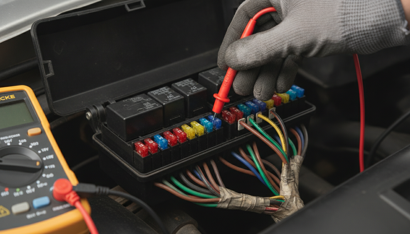 Testing Ford Orion fuse box electrical.