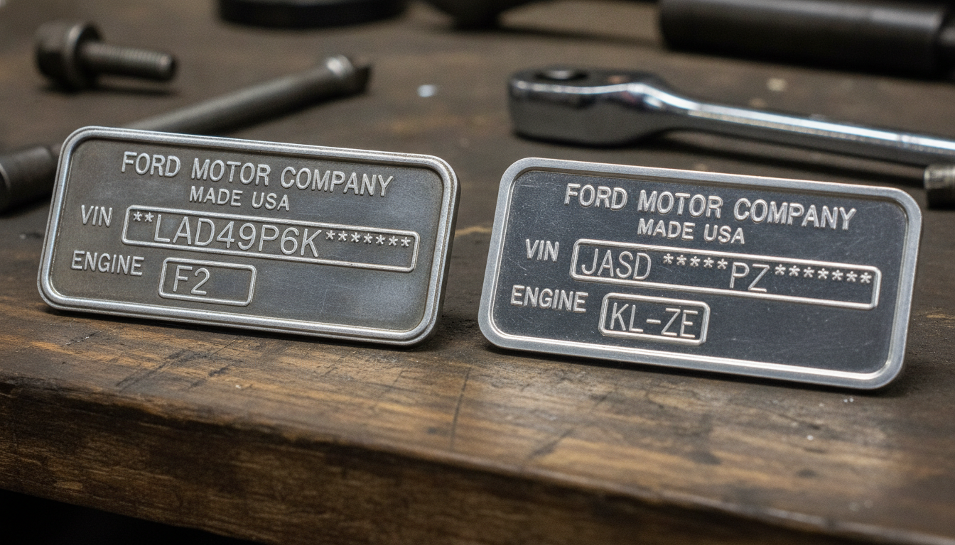 Comparing Ford Probe engine identification tags.