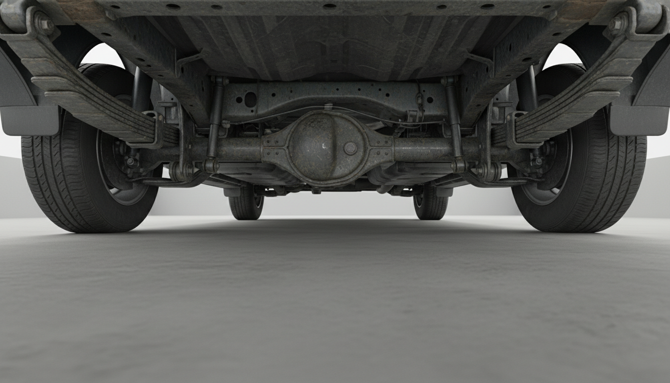 The heavy-duty rear suspension of a Hyundai H-1 Starex commercial van