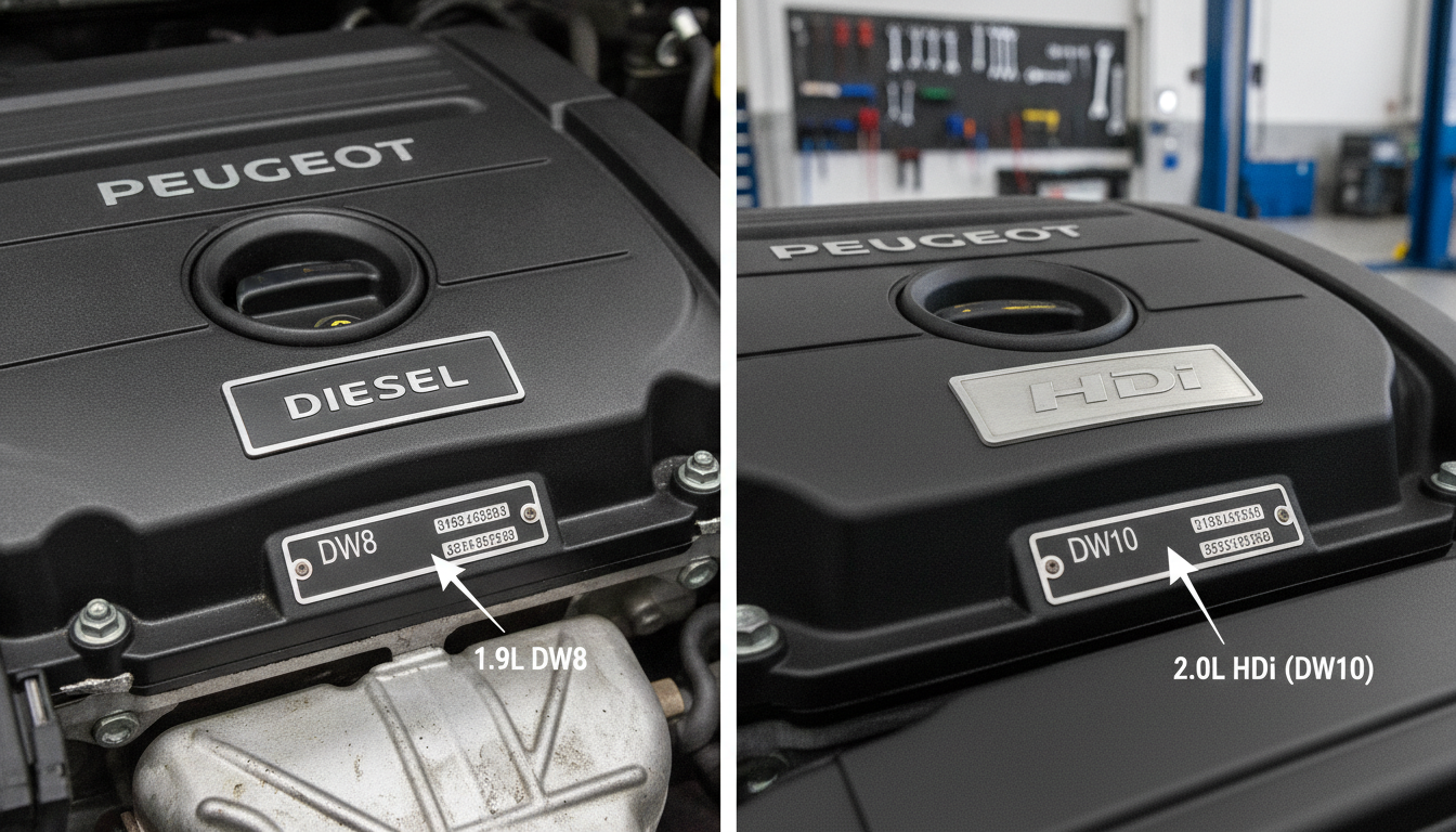 Comparison of Peugeot Partner 1.9 DW8 and 2.0 HDi engines for choosing the correct service manual.
