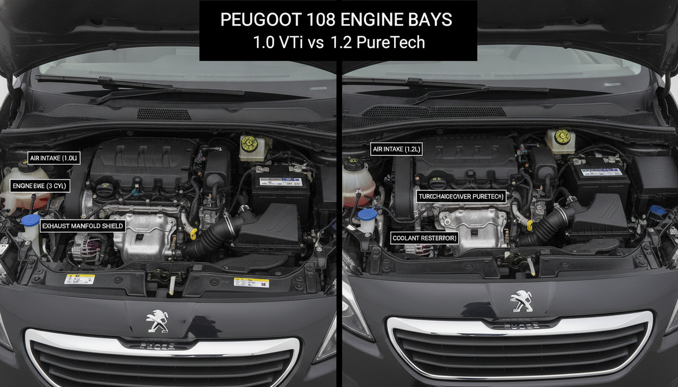 Comparing Peugeot 108 engine type identification labels