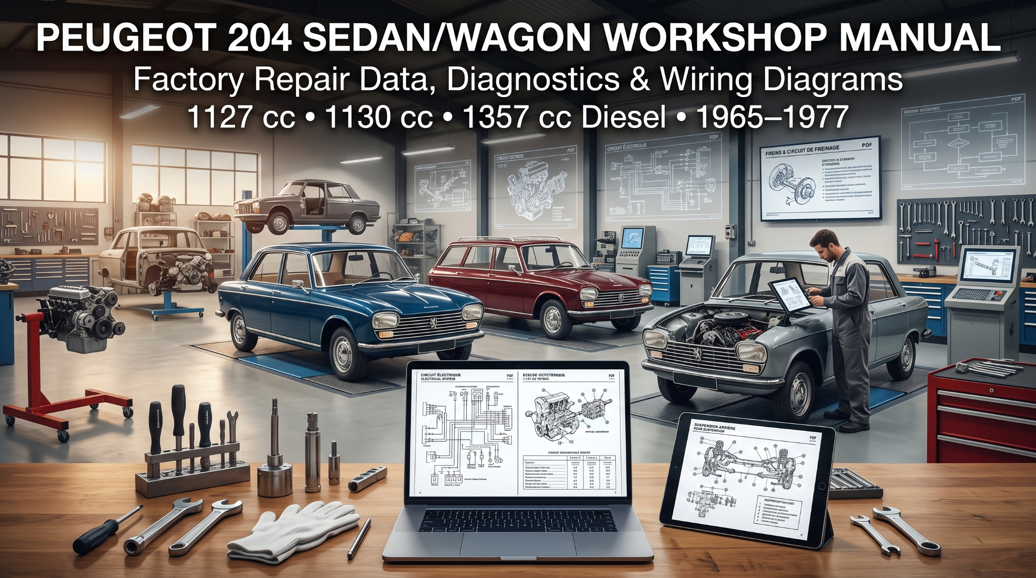 Peugeot 204 workshop manuals on screens