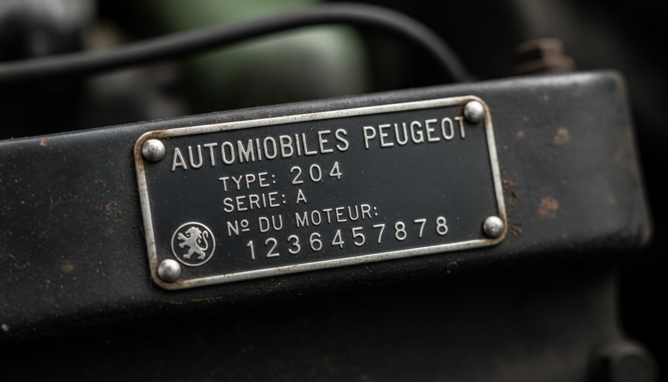 Peugeot 204 chassis plate manual identification