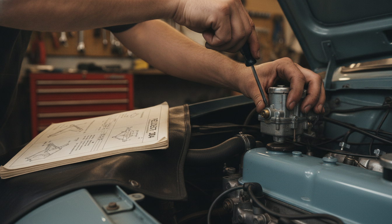Adjusting Peugeot 204 carburetor ignition timing