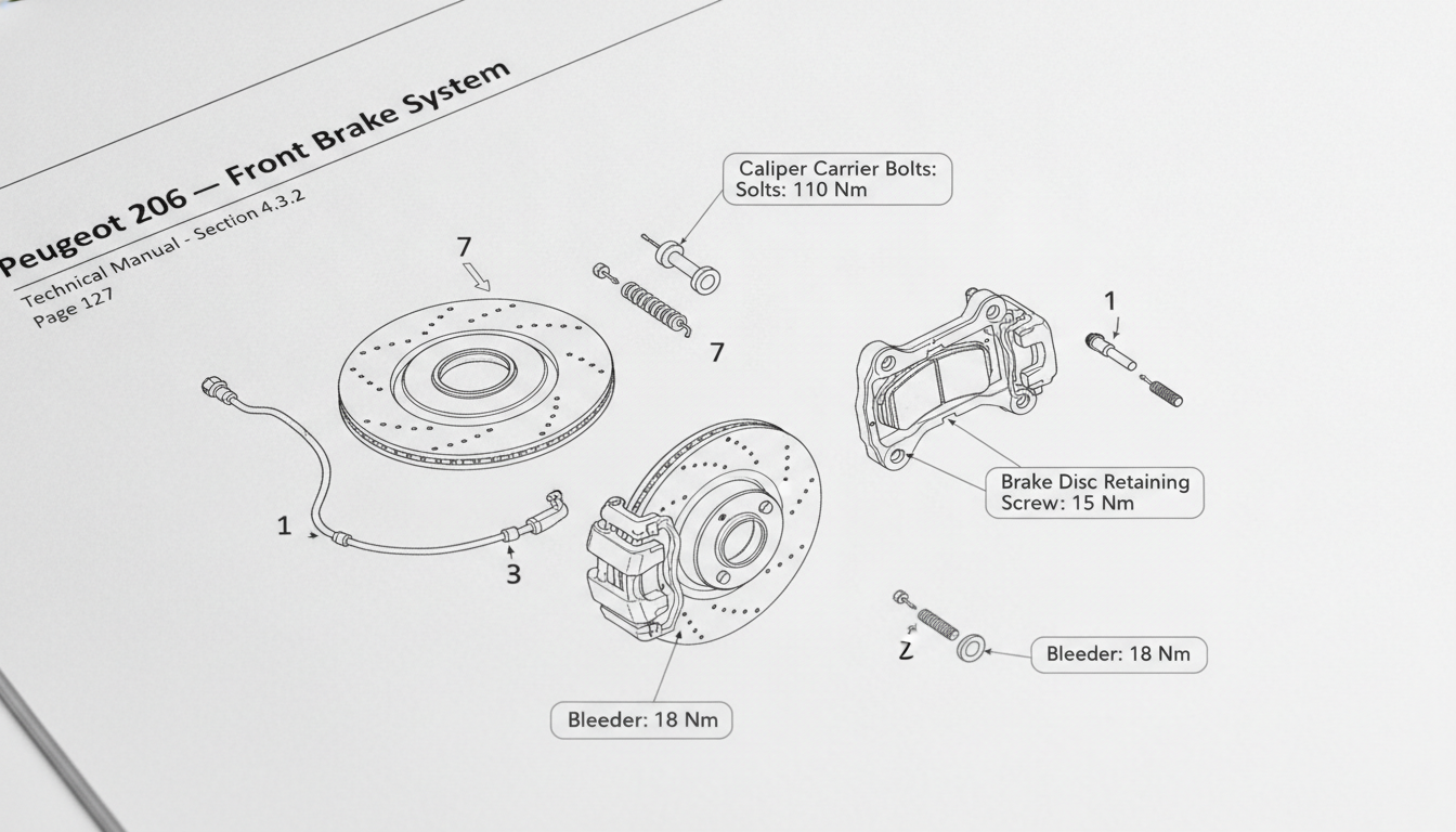 Technical diagram showing brake torque settings