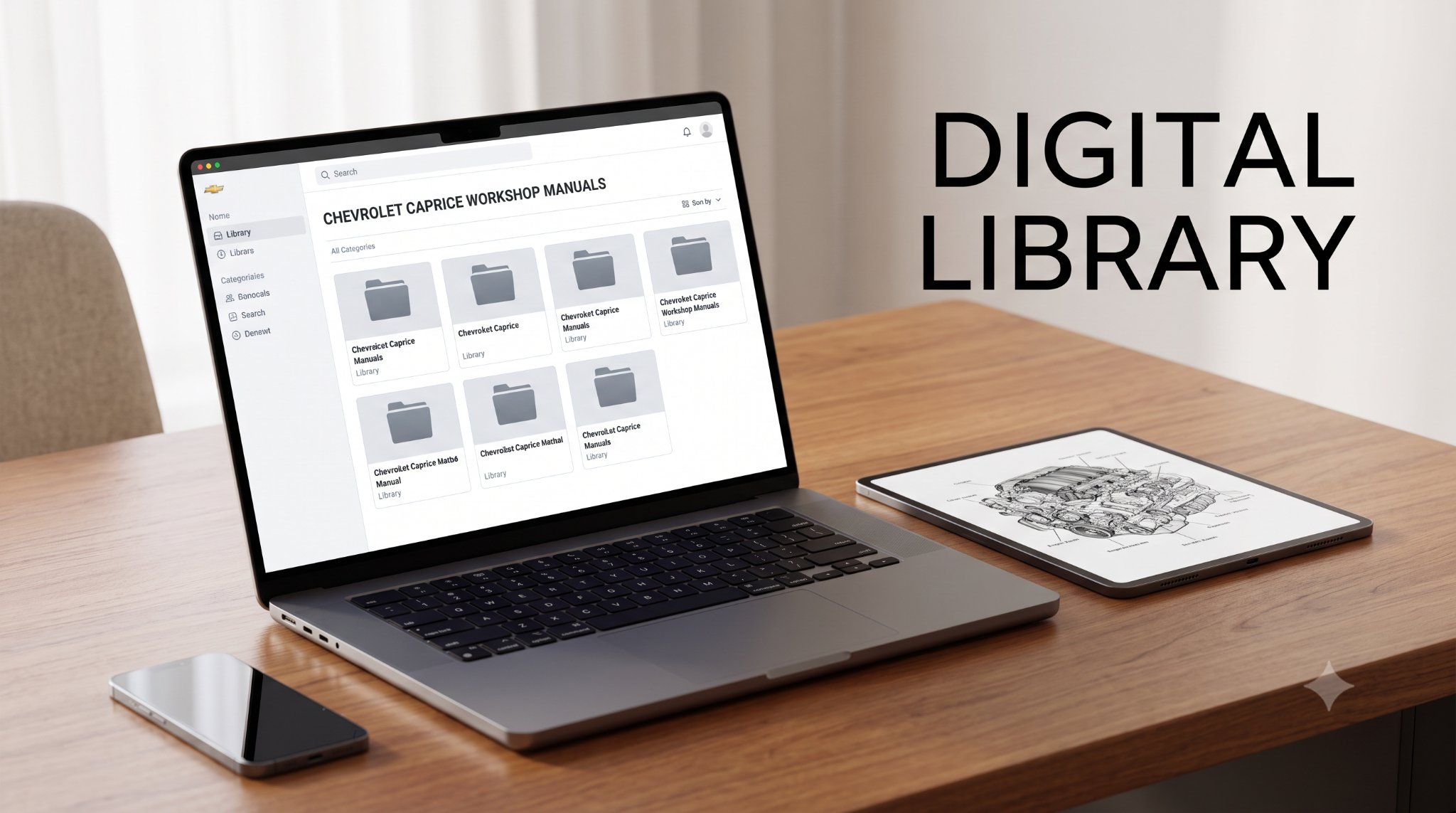 laptop displaying digital library for Caprice manuals