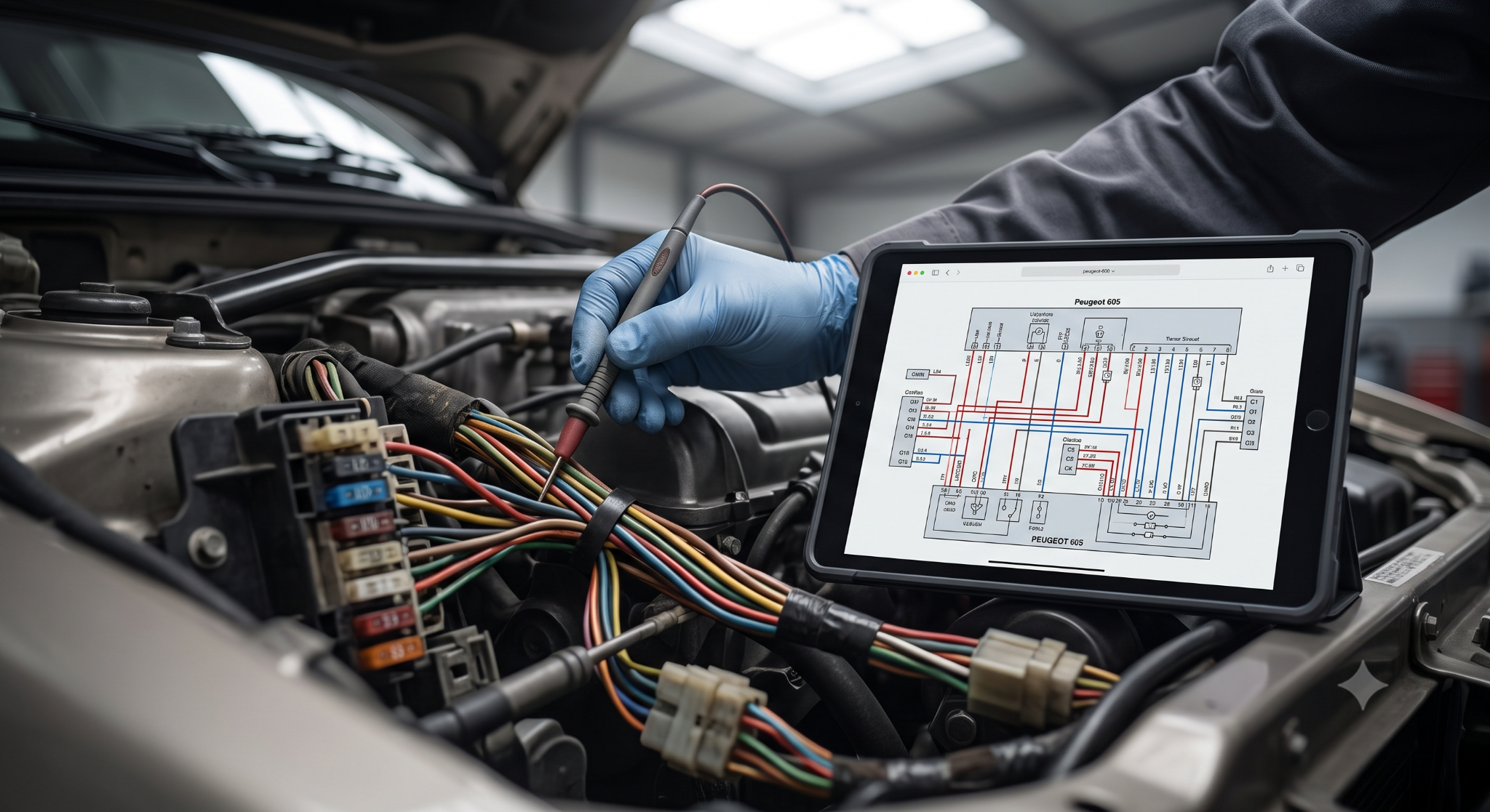 Diagnosing Peugeot 605 engine bay wiring