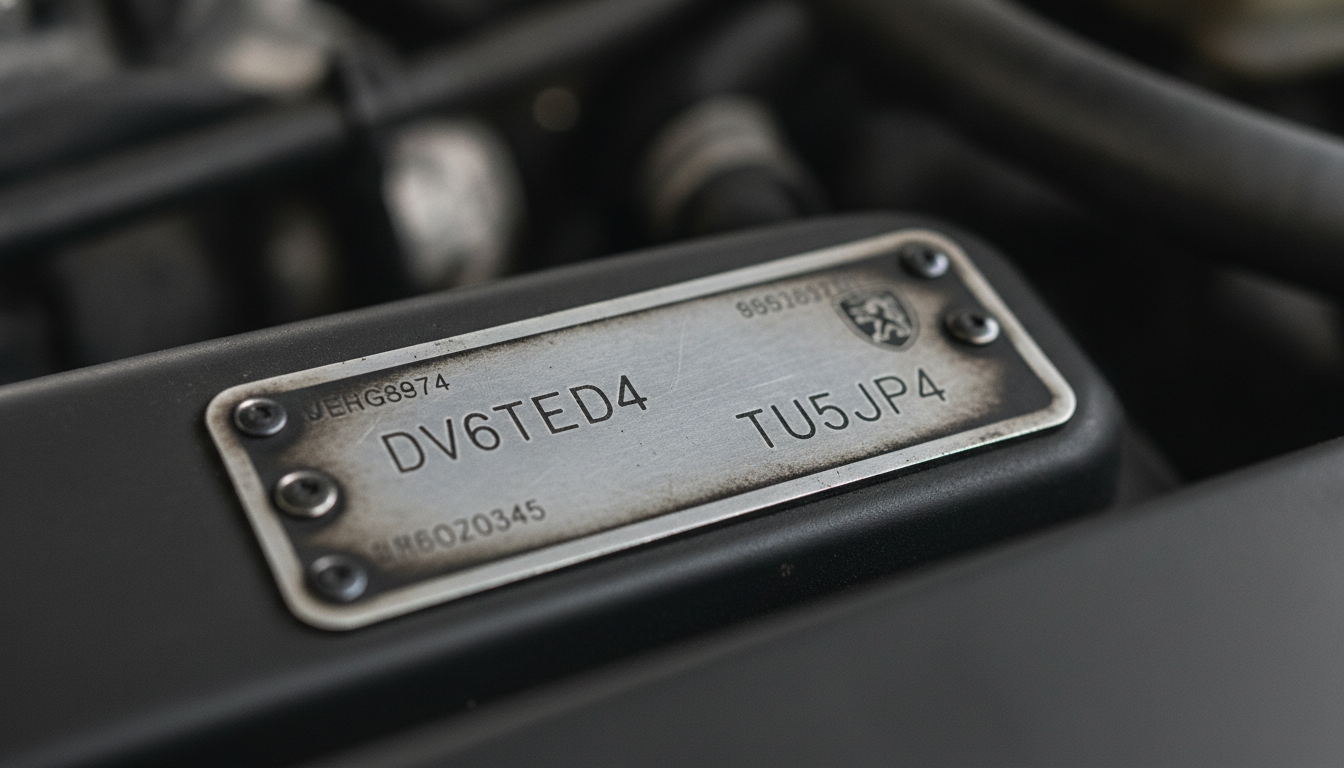 Macro view of Peugeot 307 engine codes including DV6TED4 and TU5JP4 to help match the correct repair manual